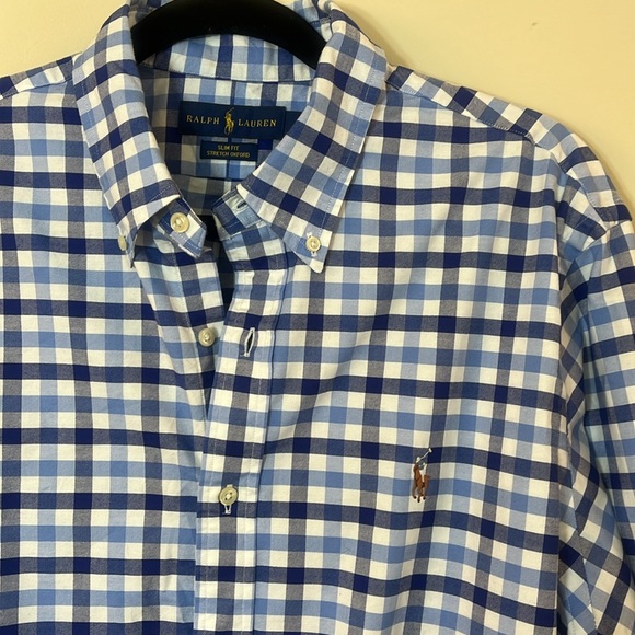 Ralph Lauren Slim Fit Blue & White Checkered Shirt with Brown Pony - Picture 6 of 9